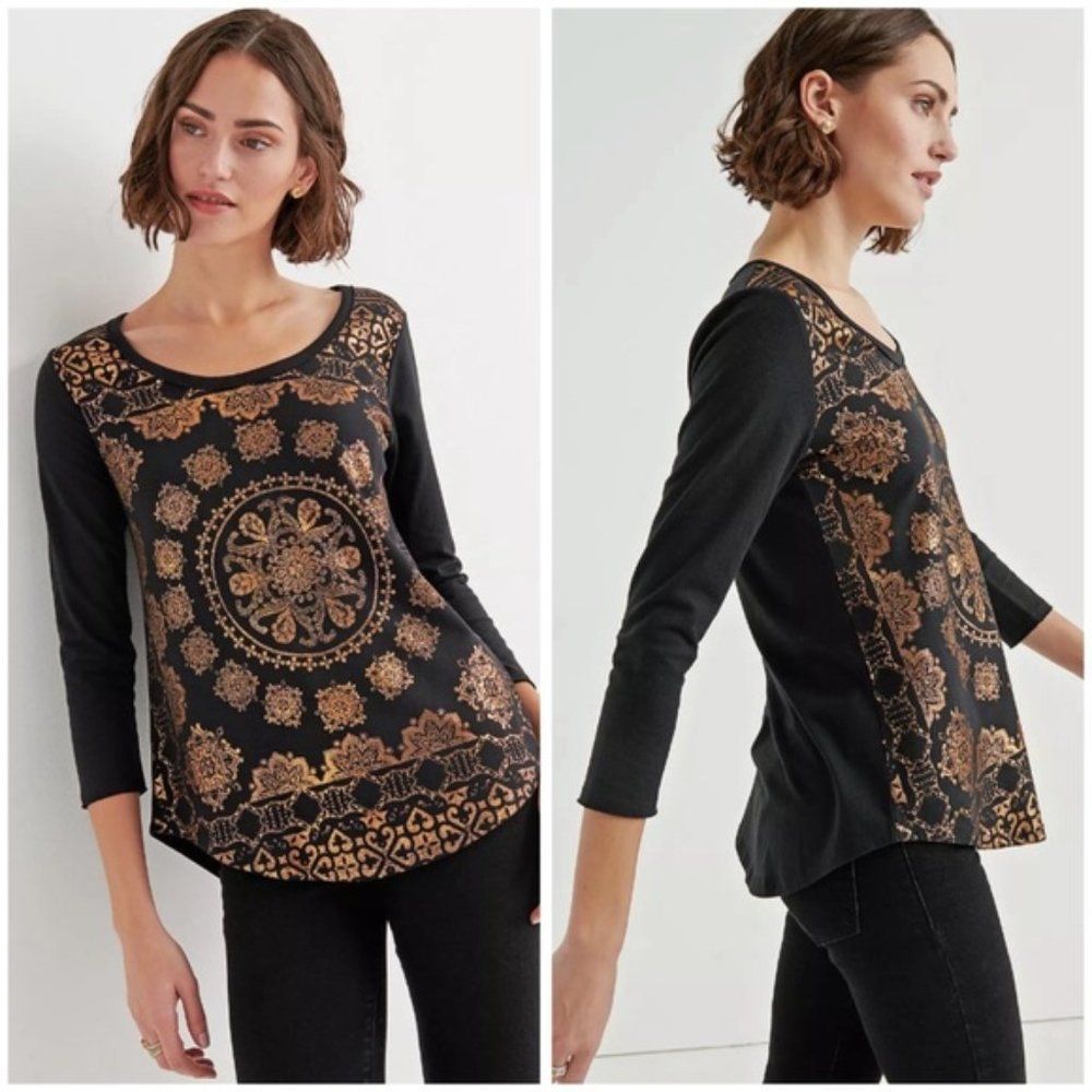 Lucky Brand NWT Bronze Black Medallion Tee Sz S